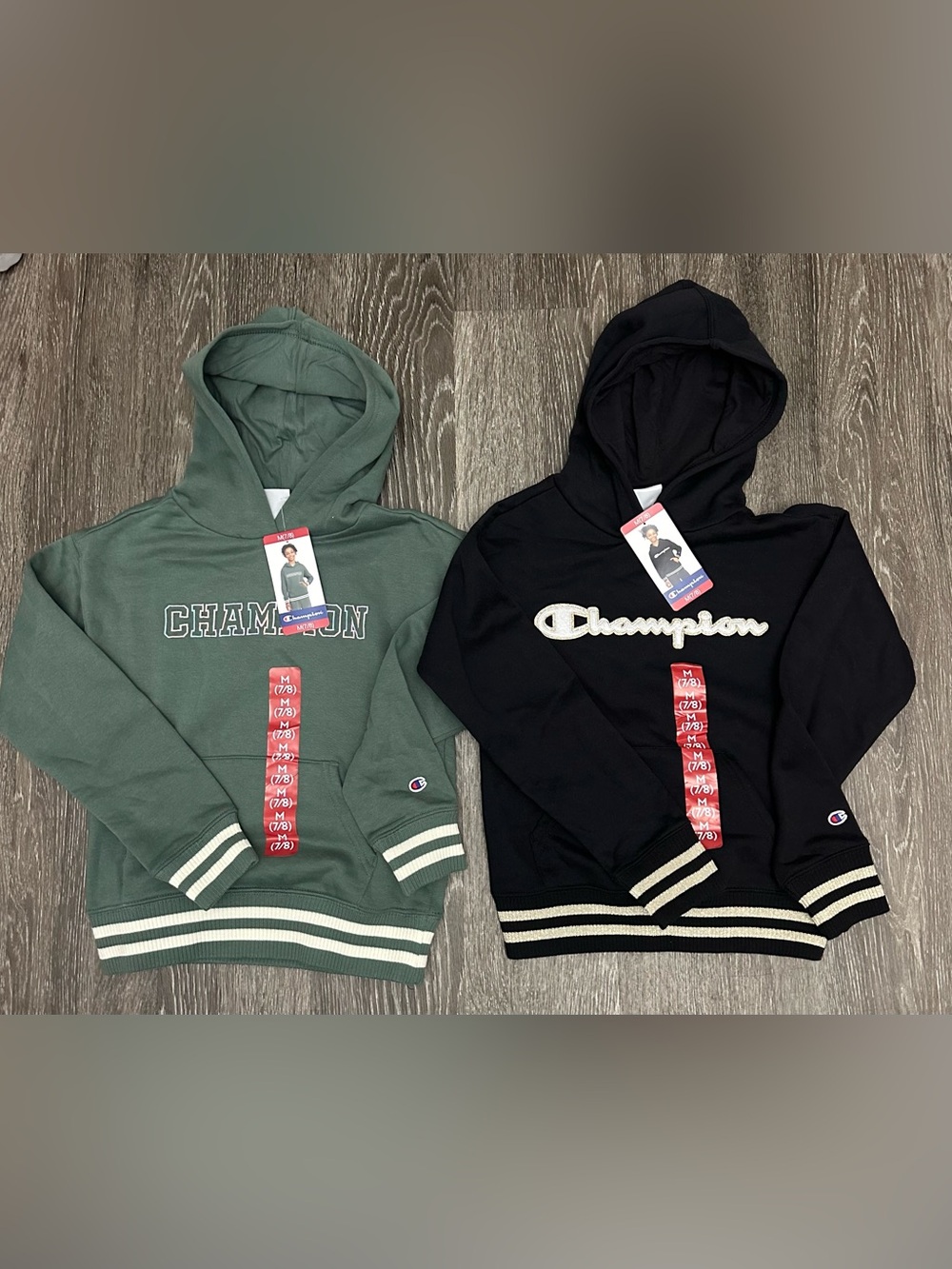 Champion Kids Girls Lot of 2 Hoodies Green & Black Logo Activewear Pullover NWT